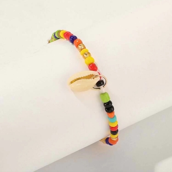 Colorful Beaded Anklet with Puka Shell Charm - Picture 4 of 5